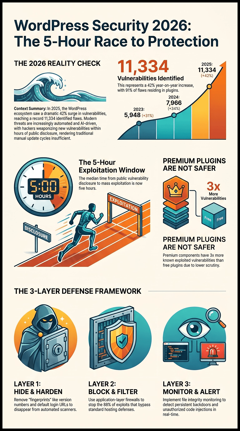 Modern WordPress vulnerabilities are exploited within hours of disclosure. This visualization shows how fast attackers move in 2026.